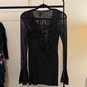 Fashion Nova Black Ruffled Long Sleeve Dress